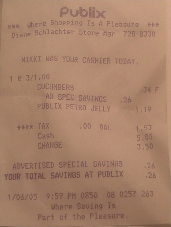 Supermarket receipt